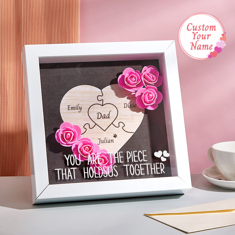 Custom Engraved Ornament Flower Shadow Box Puzzle Piece Gifts for Dad