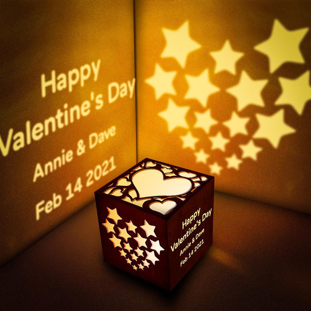 Gift for Wedding Personalised Engraved Lantern Box Custom Projection Wooden Lamp Night Light