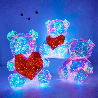 Galaxy Led Bear Holographic Iridescent Lights Glowing Galaxy Bear Valentine's Day Gift - photomoonlampuk