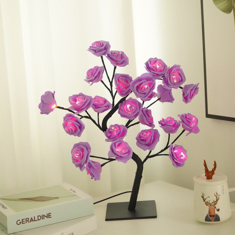 LED Simulation Flower Rose Tree Light Decorative Night Light Anniversary Gift for Lover - Green