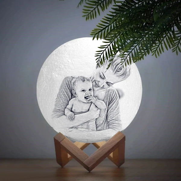Moon Lamp UK Fast Delivery Custom 3D Print Engraved Mother and Baby Photo Moon Lamp - Touch Two Colors