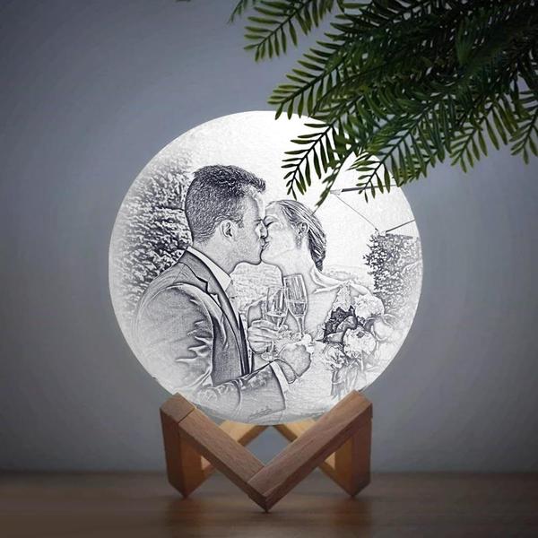Christmas Gift Custom 3D Printing Photo Moon Lamp With Your Text - Touch Two Colors(10cm-20cm)