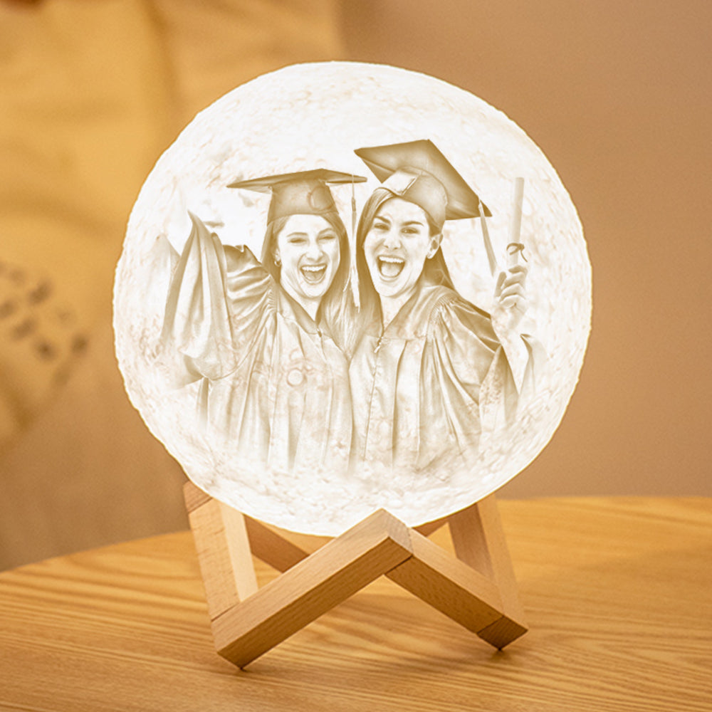 Custom 3D Printing Photo Moon Lamp With Your Text - For Friends - Tap 3 Colors(10cm-20cm)