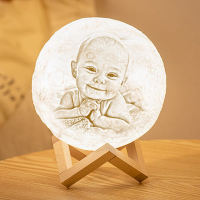 Custom 3D Printing Photo Moon Lamp With Your Text - For Baby - Tap 3 Colors(10cm-20cm)
