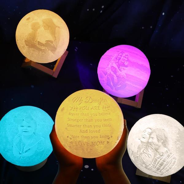 Moon Lamp UK Fast Delivery Custom 3D Print Engraved Mother and Baby Photo Moon Lamp - Touch Two Colors
