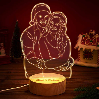 Engraved Portrait LED light Lamp Christmas Gift for Couple Photo Engraving Lamp