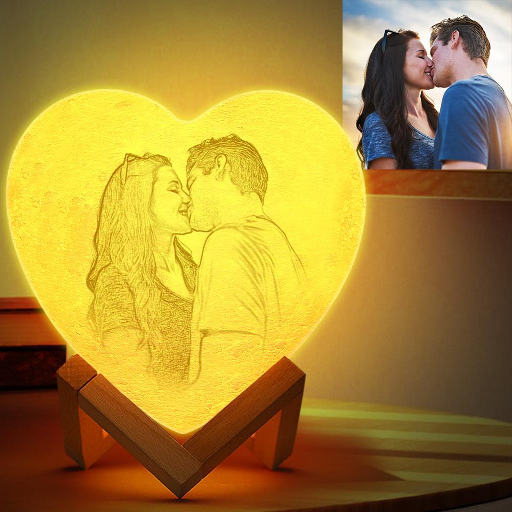 UK Fast Shipping Personalised  3D Printing Photo & Engraved Heart Lamp - FOR VALENTINE - Touch 3 Colors(12cm/15cm)