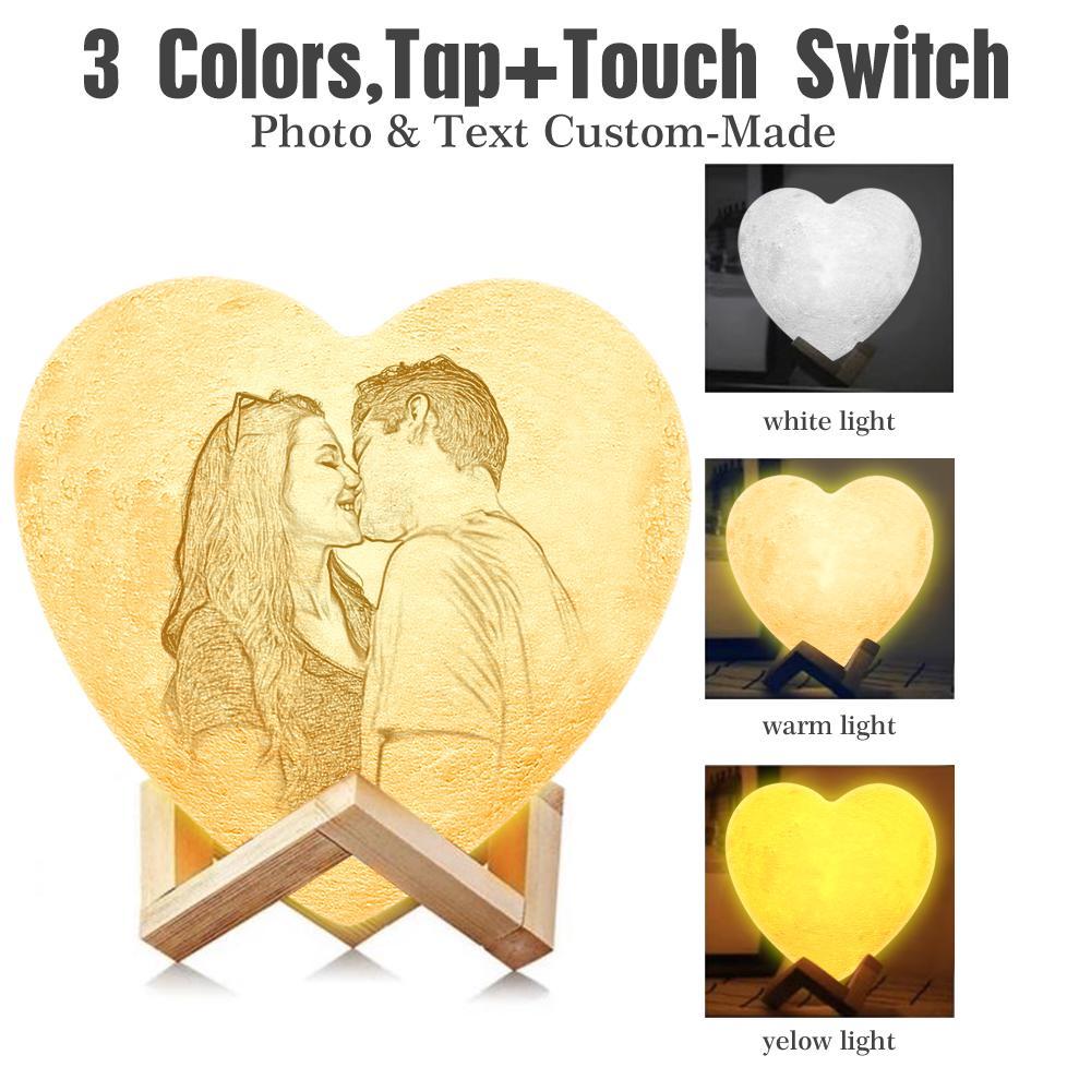 UK Fast Shipping Personalised  3D Printing Photo & Engraved Heart Lamp - FOR VALENTINE - Touch 3 Colors(12cm/15cm)
