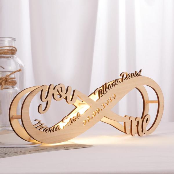 Anniversary Gift Custom Infinity I Love You Night Light Engraved Wood Lamp