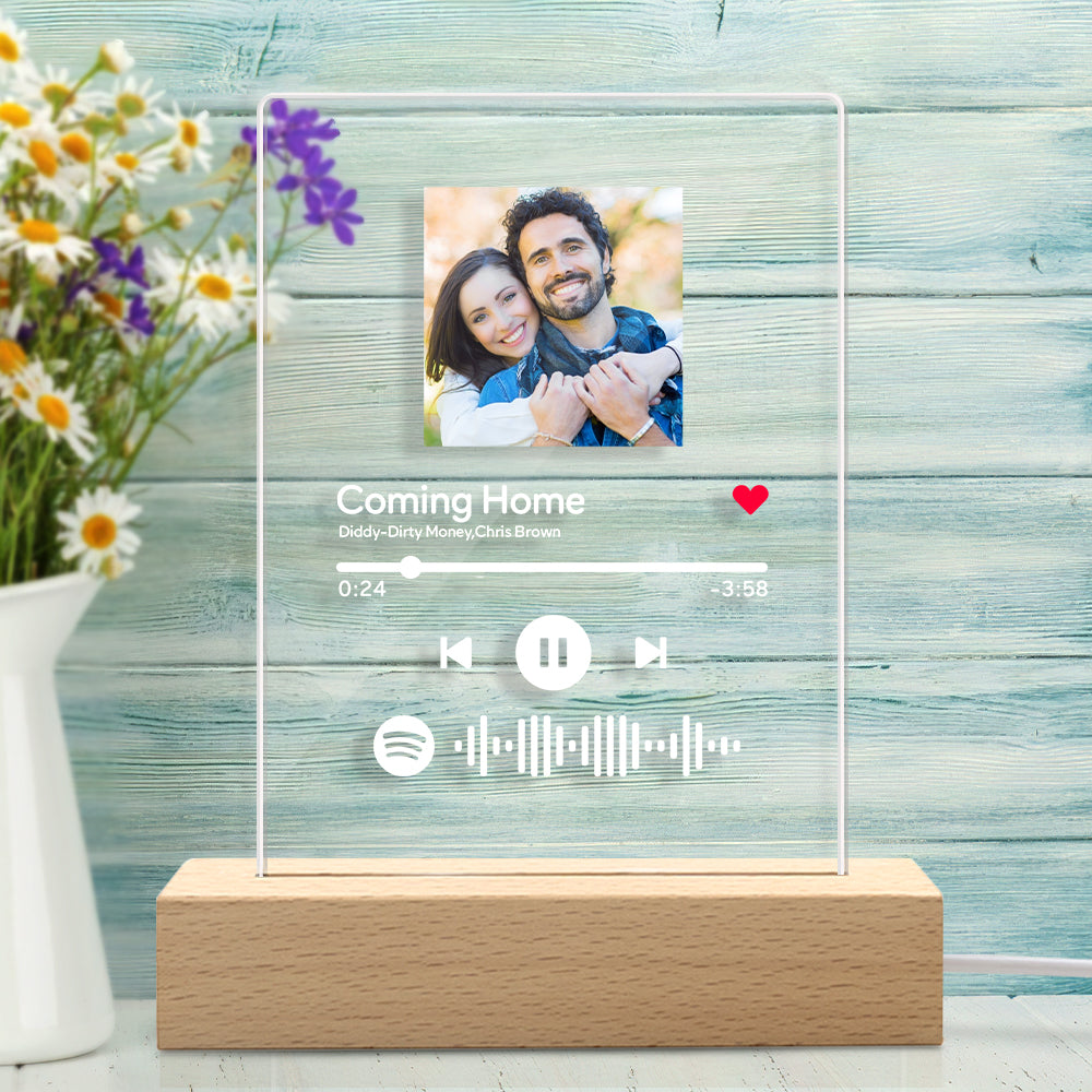 Gift for Mum Spotify Acrylic Glass- Personalised Spotify Code Music Plaque Night Light(5.9in x 7.7in)