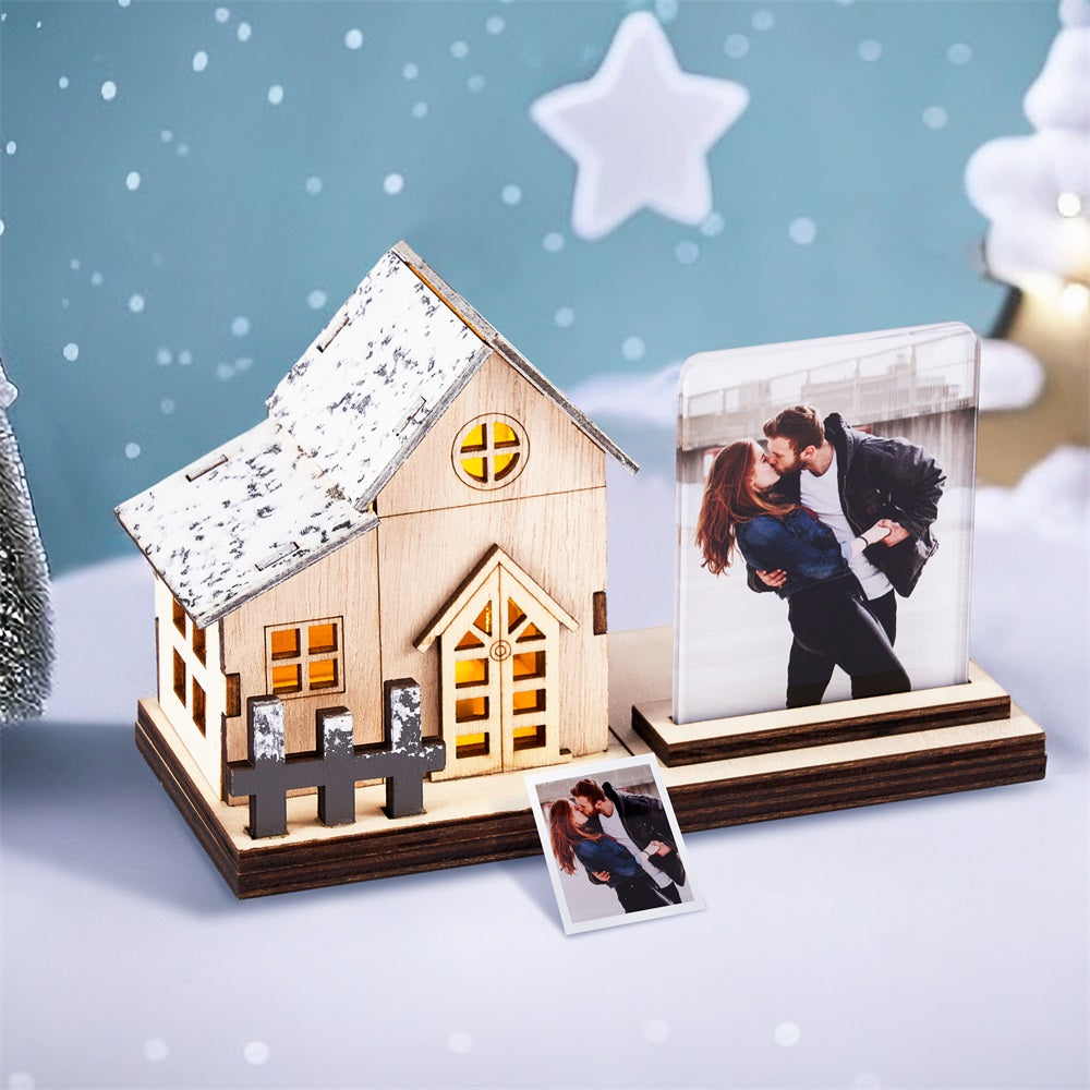 Custom Photo Mini Lighted House Personalized Wooden Night Light Decor For Christmas Day