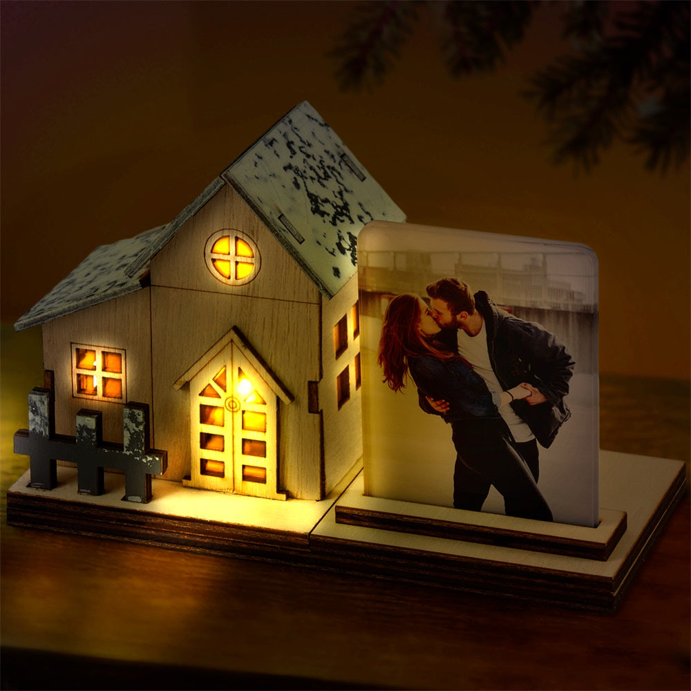 Custom Photo Mini Lighted House Personalized Wooden Night Light Decor For Christmas Day