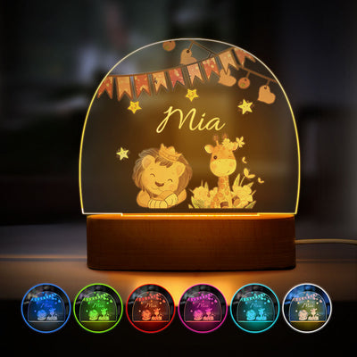Custom Name King Lion And Giraffe Kids Bedside Lamp Personalised  Kids Room Gift - photomoonlampuk