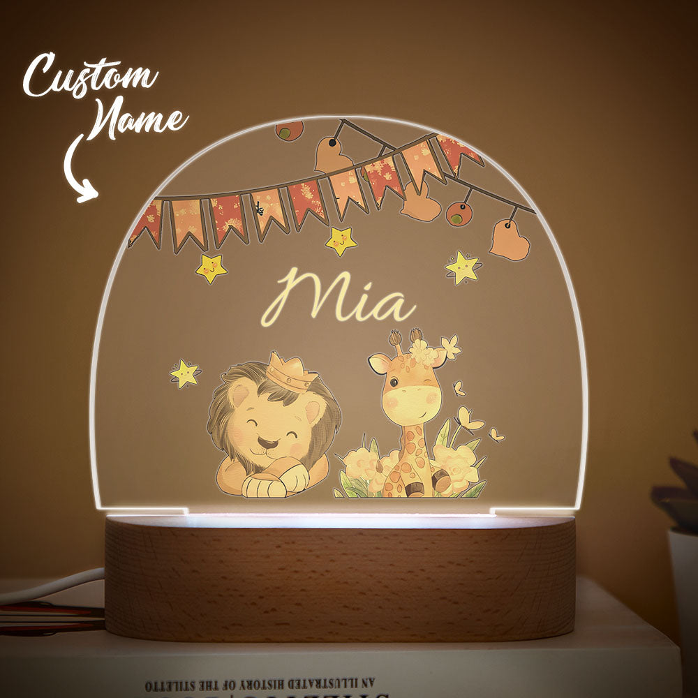 Custom Name King Lion And Giraffe Kids Bedside Lamp Personalised  Kids Room Gift