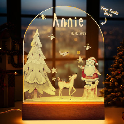 Custom Name Christmas Tree Personalized Santa Elk Baby Night Light Bedroom Christmas Gift - photomoonlampuk