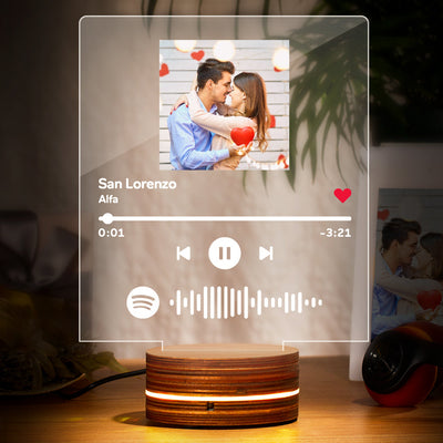 Personalized Photo Spotify Code Night Light Custom Song Lamp Couples Gift - photomoonlampuk