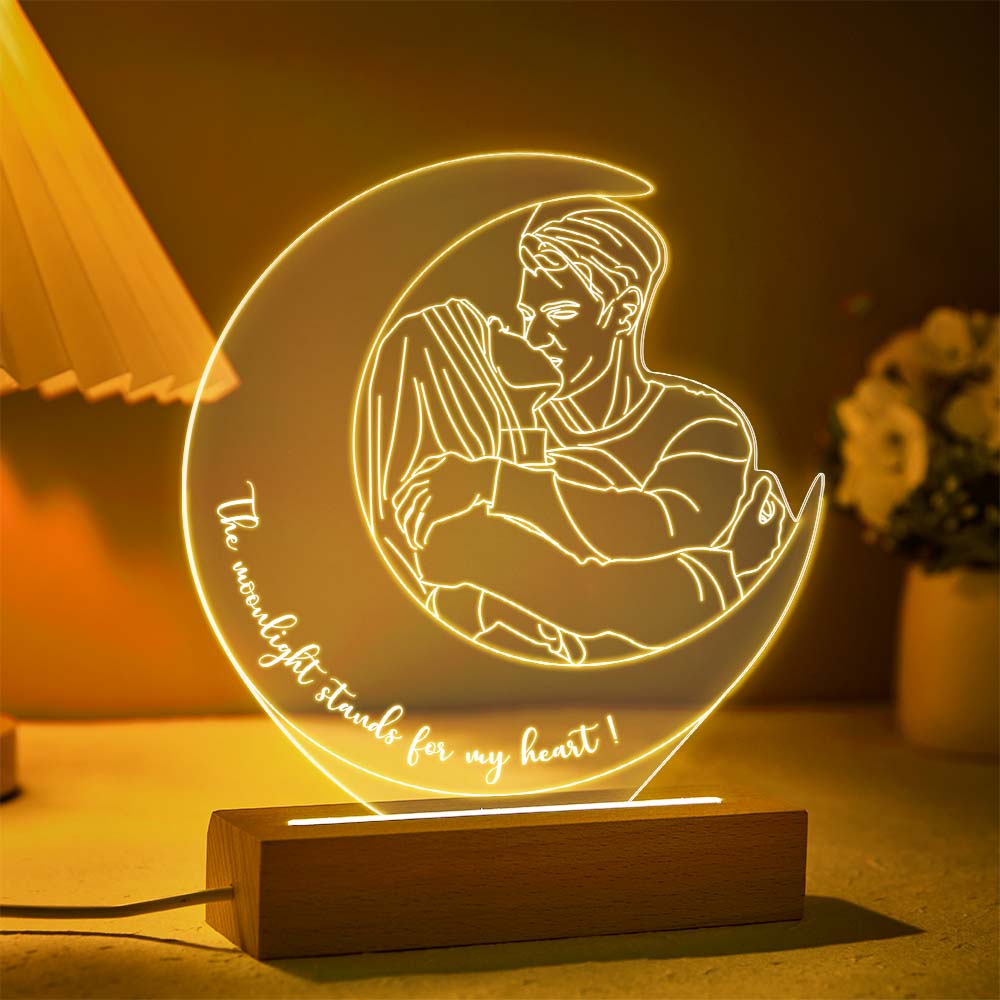 Personalised Moon Design Photo Night Light Custom Engraved 3D Lamp 7 Colors Acrylic Night Light Unique Gifts