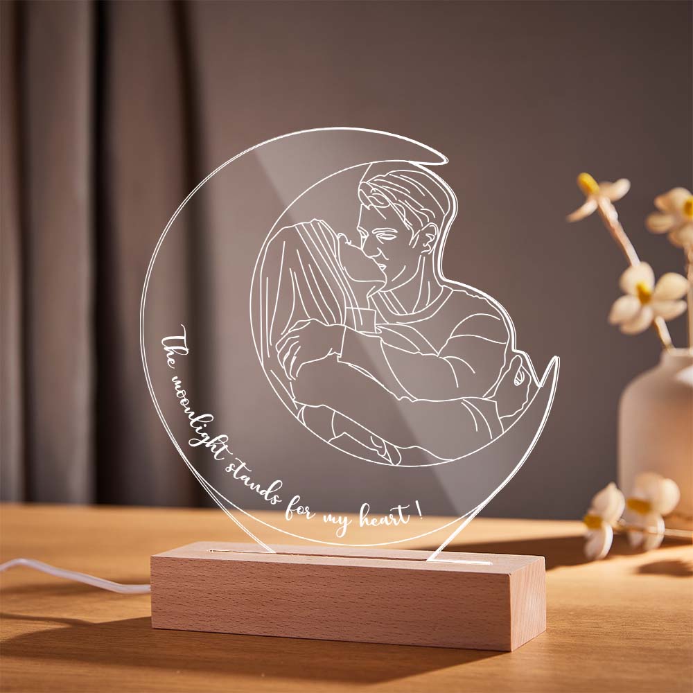 Personalised Moon Design Photo Night Light Custom Engraved 3D Lamp 7 Colors Acrylic Night Light Unique Gifts