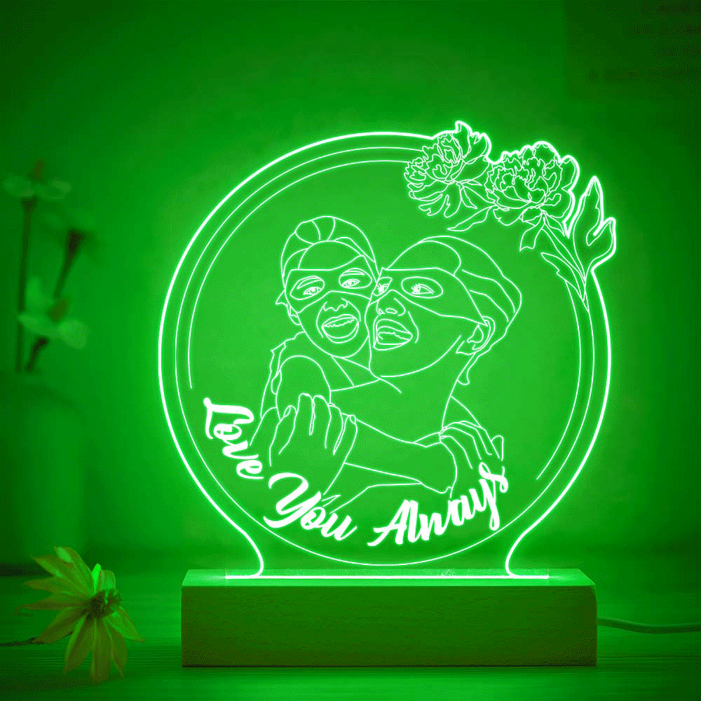 Personalised Flowers Photo Night Light Custom Engraved 3D Lamp 7 Colors Acrylic Night Light Mother's Day Gifts