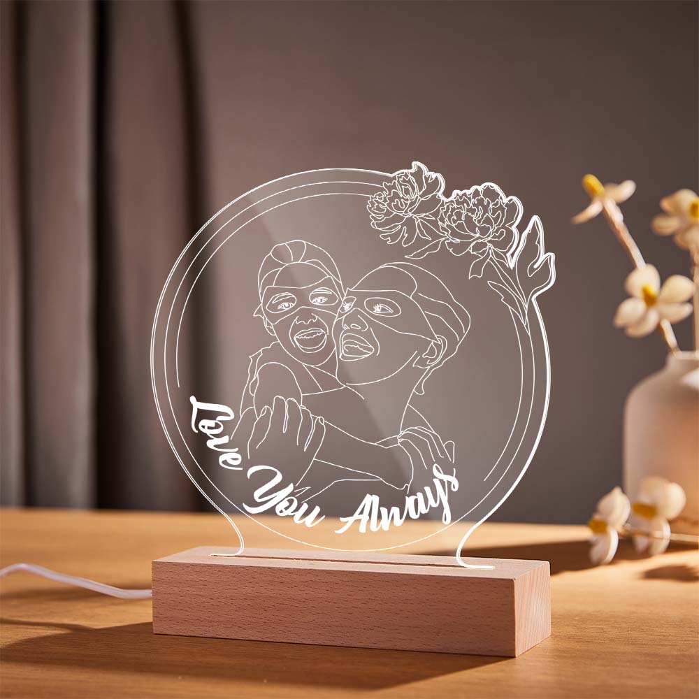 Personalised Flowers Photo Night Light Custom Engraved 3D Lamp 7 Colors Acrylic Night Light Mother's Day Gifts