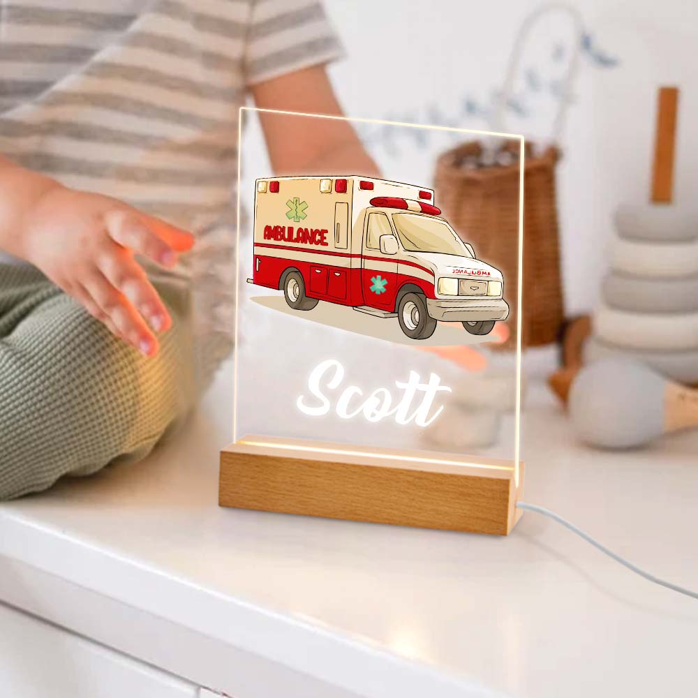 Children's Night Light Ambulance Lamp with Name for Boy Birthday Gift the Decoration of the Bedroom