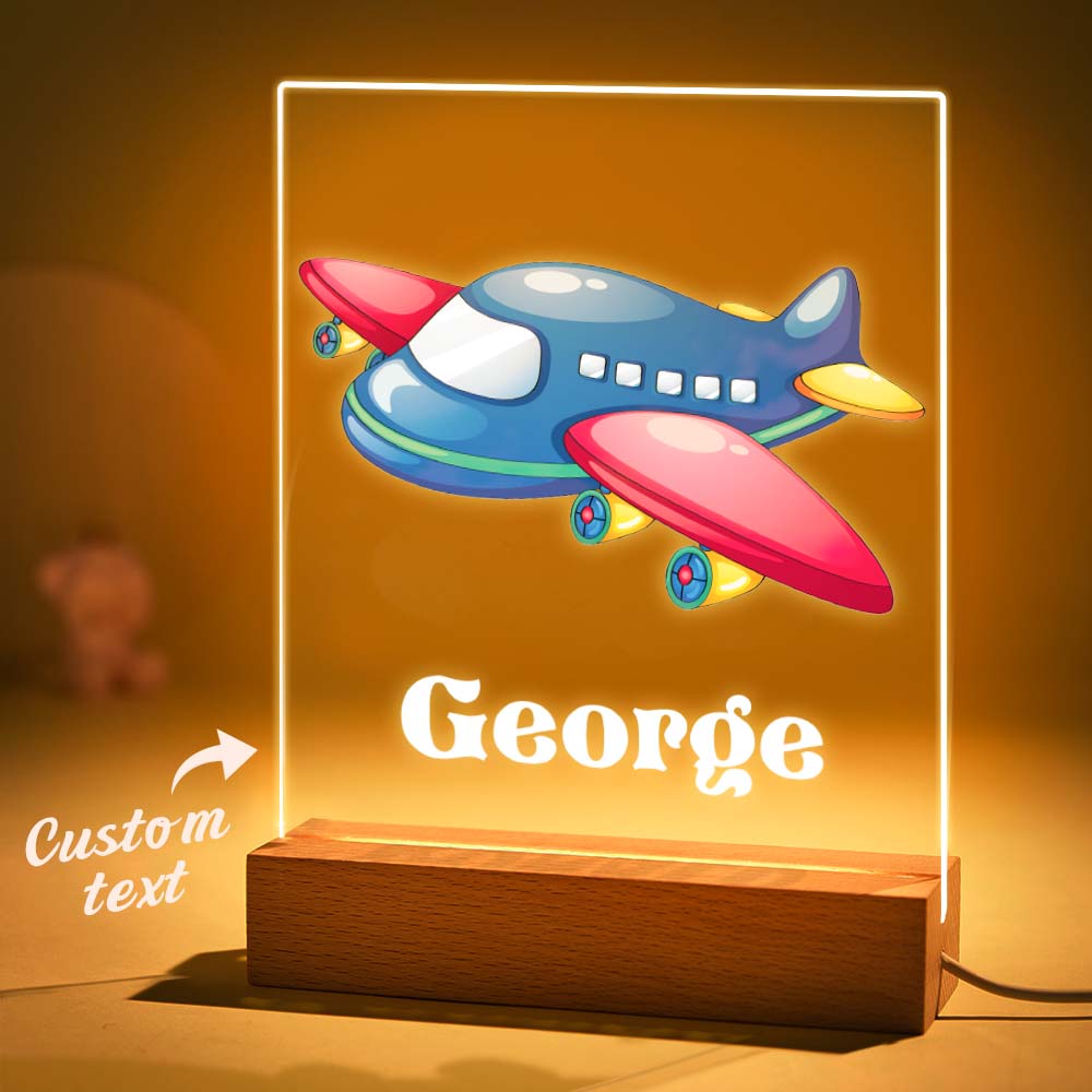 Personalized Led Night Light with Blue Airplane For Baby Boy Bedroom Decoration