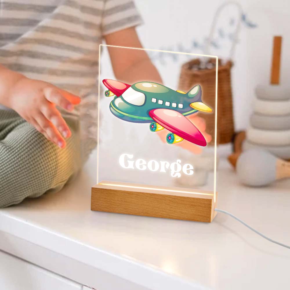 Personalized Led Night Light with Blue Airplane For Baby Boy Bedroom Decoration