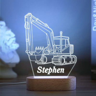 Custom Name Kids Bedside Lamp Acrylic Night Light Personalized EXCAVATOR Animal Desk Lamp Gift for Kids Adult