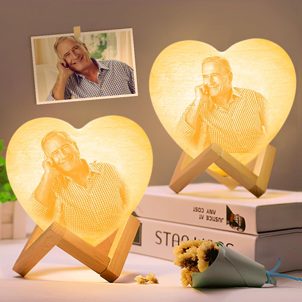 Personalised 3D Printed Photo Heart Lamp Valentine's Gifts  WITH DOUBLE-SIDED PHOTO Night Light - Touch 3 Colors (12-15cm)