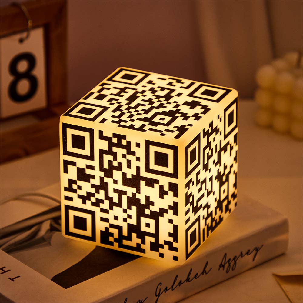 Scannable QR Code CUBE Night Light with Your Photo or Text Personalized Gift for Her