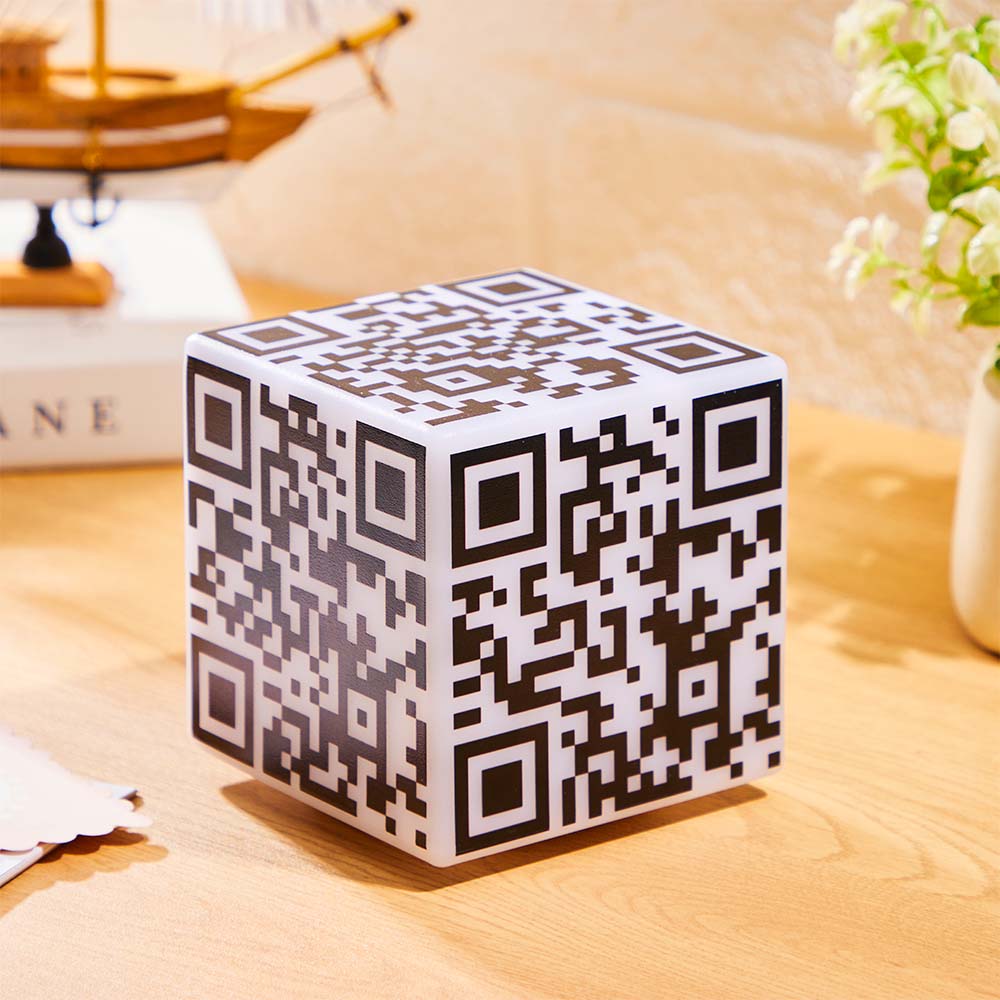 Scannable QR Code CUBE Night Light with Your Photo or Text Personalized Gift for Her