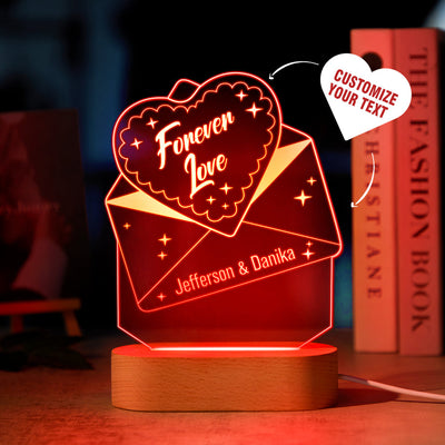 Custom Text Acrylic Envelope Night Light Personalized Coloful Lamp Valentines Day Gift - photomoonlampuk