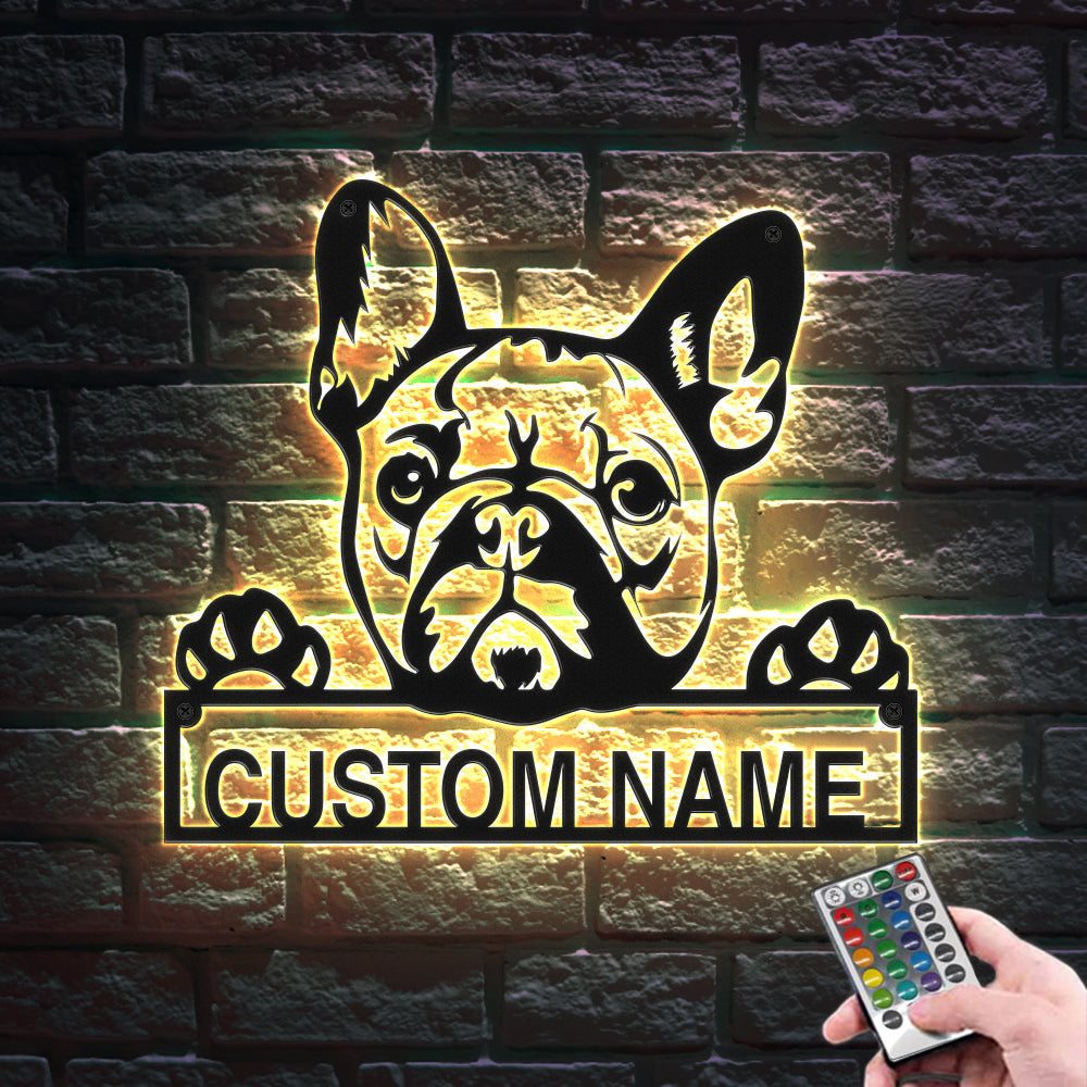 Custom French Bulldog Signs LED Lights Metal Wall Art Home Decor Gift for Pet Lover