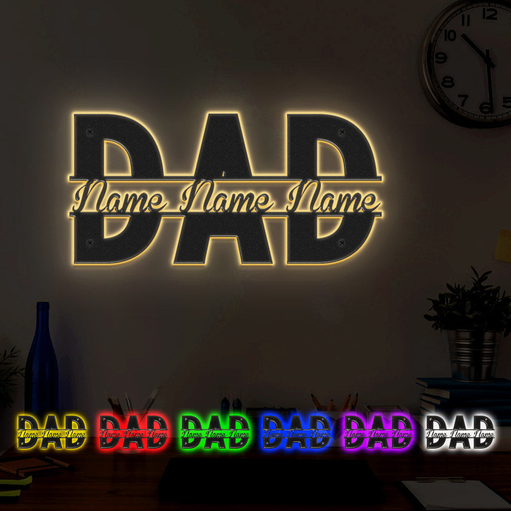 Custom Dad Metal Sign Personalized Name LED Lights Wall Art Decor Father's Day Gift