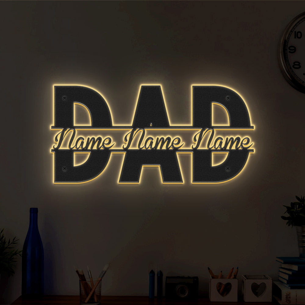 Custom Dad Metal Sign Personalized Name LED Lights Wall Art Decor Father's Day Gift