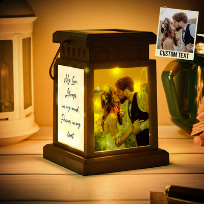 Anniversary Gifts for Couple, Personalized Photo Engraved Lantern Nightlight Lamp Memorial Lamp Solar Garden Light - photomoonlampuk