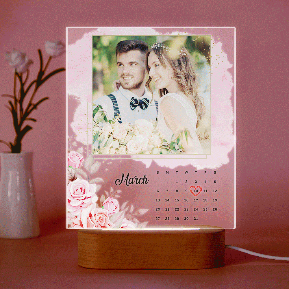 Custom Photo Acrylic Lamp Personalized Date Acrylic Plaque Picture Frame Anniversary Gifts for Lover