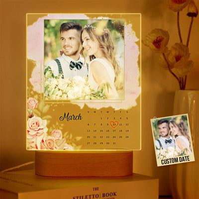 Custom Photo Acrylic Lamp Personalized Date Acrylic Plaque Picture Frame Anniversary Gifts for Lover - photomoonlampuk