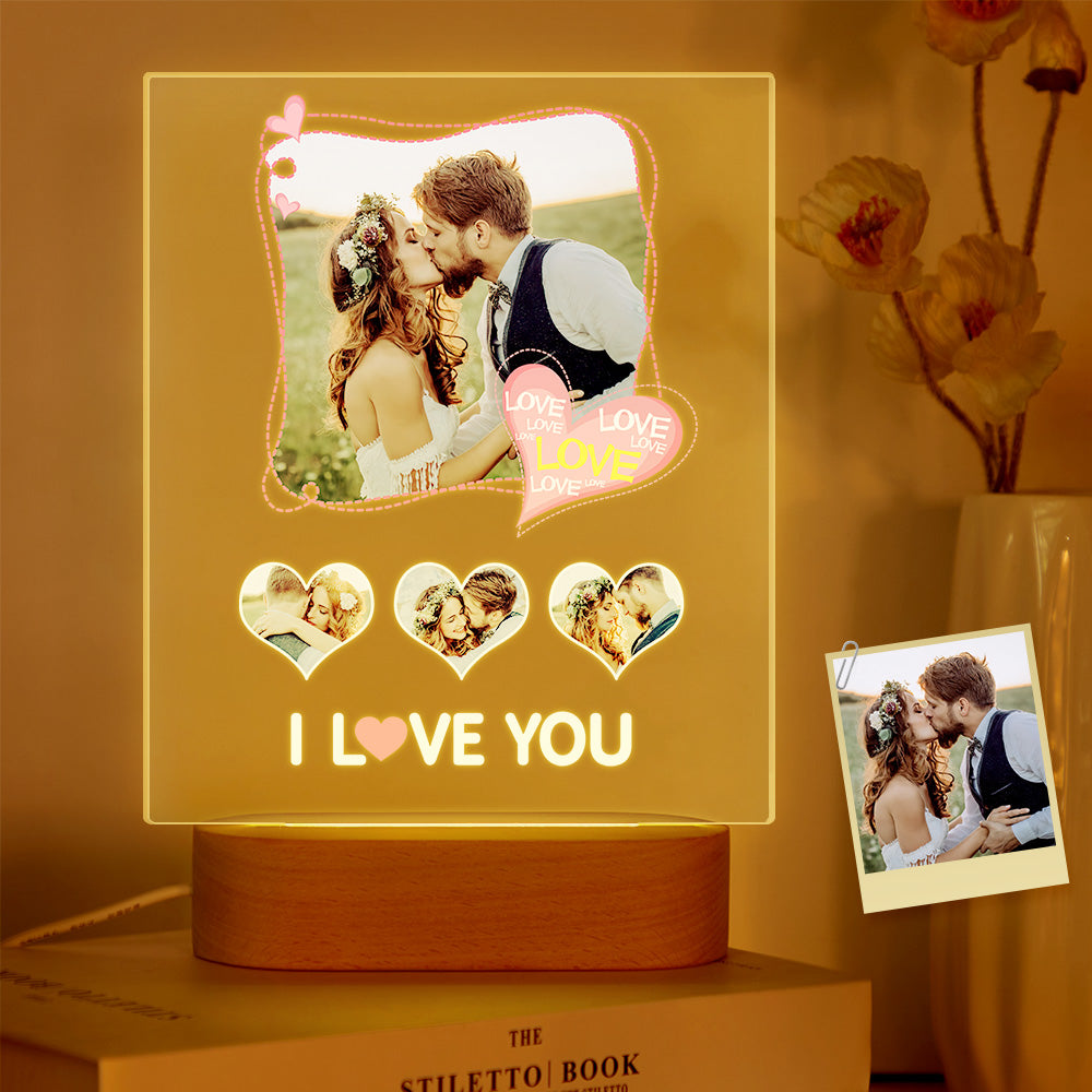 Custom Photo Acrylic Lamp Personalized I Love You Acrylic Plaque Picture Frame Anniversary Gifts