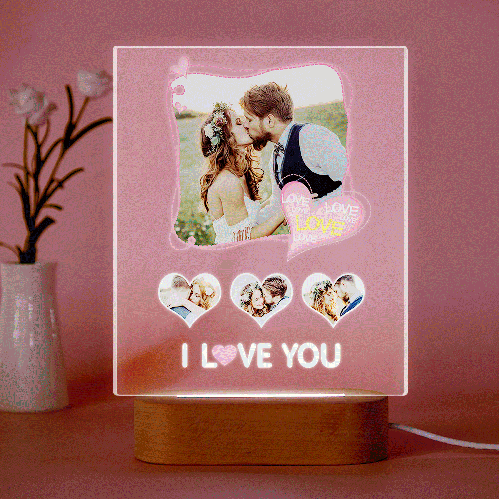 Custom Photo Acrylic Lamp Personalized I Love You Acrylic Plaque Picture Frame Anniversary Gifts