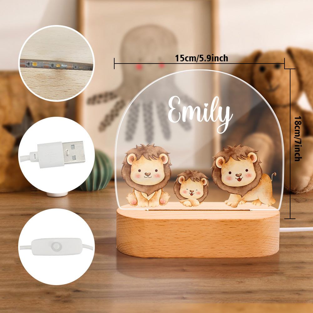 Personalized Name Cute Lion Night Light Custom Name Nursery Room Lamp Gift For Kids