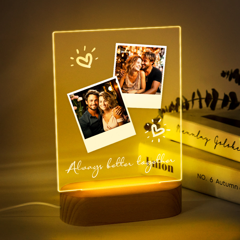 Custom Engraved Couple Gift Personalised Photo Polaroid Plaque LED Night Light