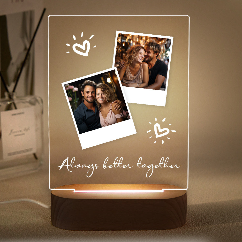 Custom Engraved Couple Gift Personalised Photo Polaroid Plaque LED Night Light