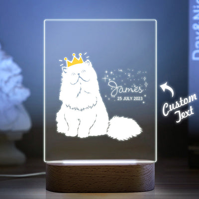 Personalised Baby Gift Nursery Decor Crowned Cat Night Light Custom Name Night Stand Lamp - photomoonlampuk