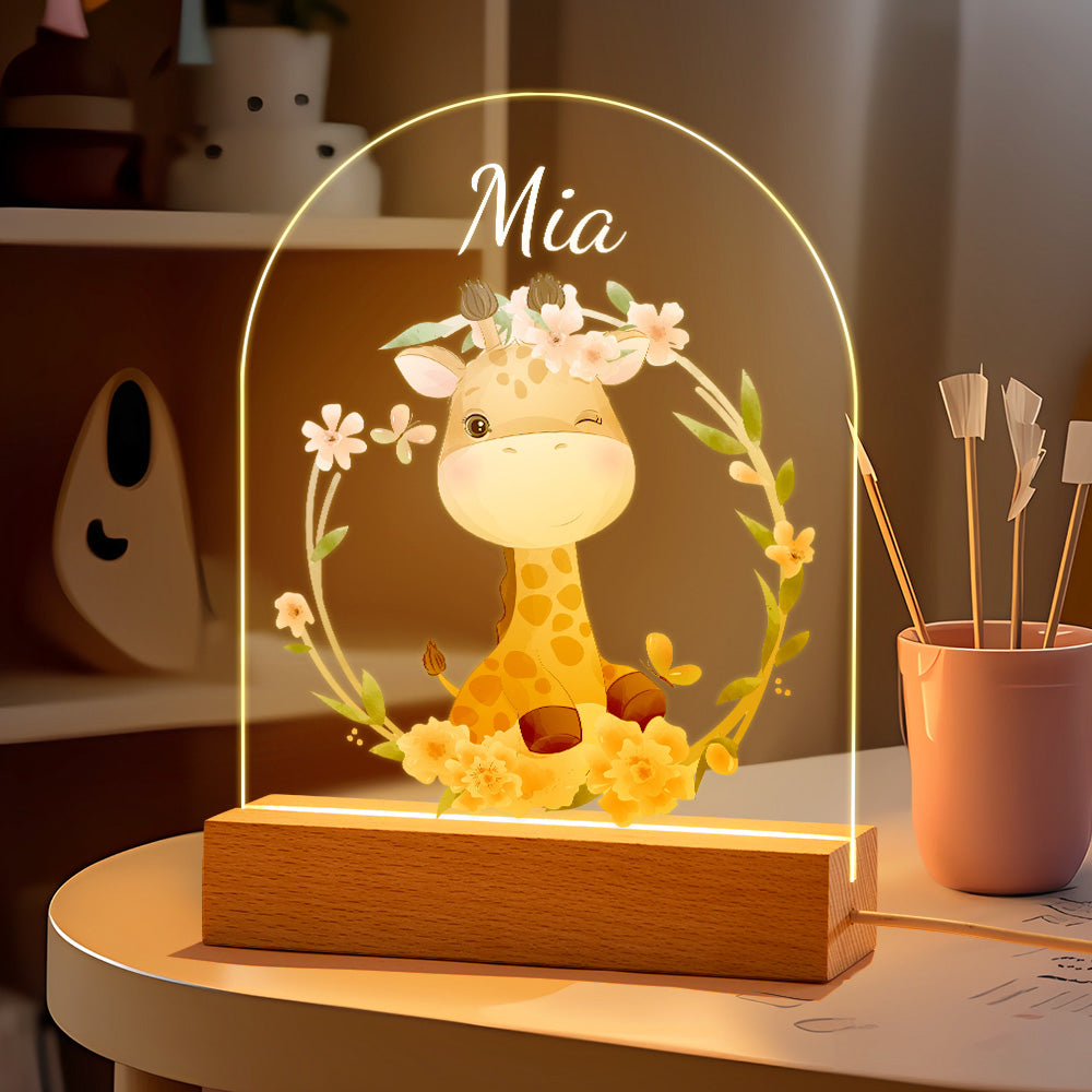 Personalised Giraffe Name Kids Bedside Lamp Custom Luminous Animal Acrylic Board Creative Lamp Kids Room Gift