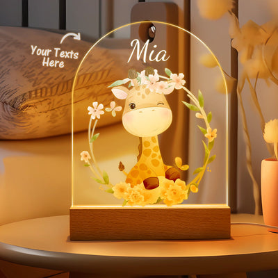 Personalised Giraffe Name Kids Bedside Lamp Custom Luminous Animal Acrylic Board Creative Lamp Kids Room Gift - photomoonlampuk