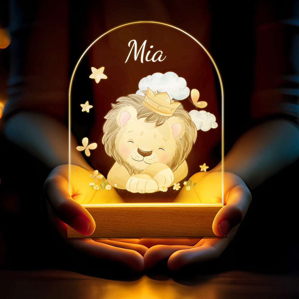 Custom Name Nursery King Lion Night Light Personalised Cloud Kids Bedside Lamp