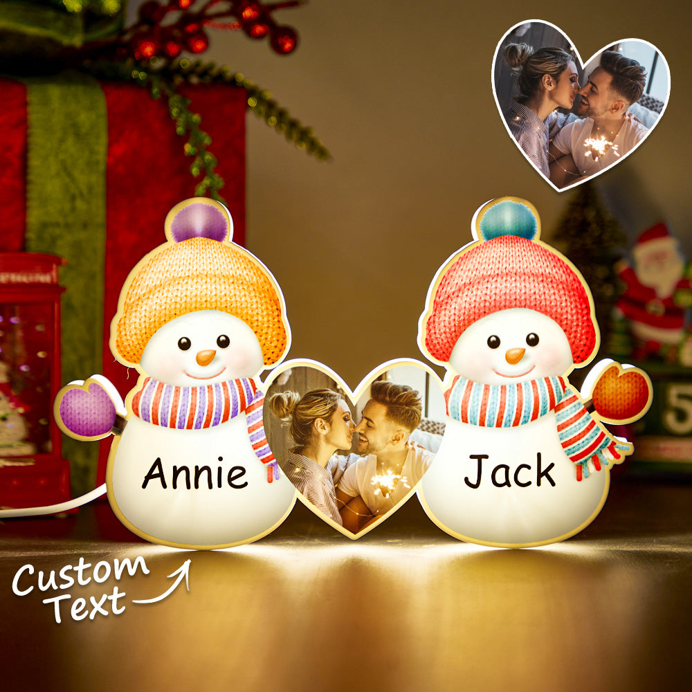 Personalized Photo Engraving Your Name Christmas Snowman Night Lights
