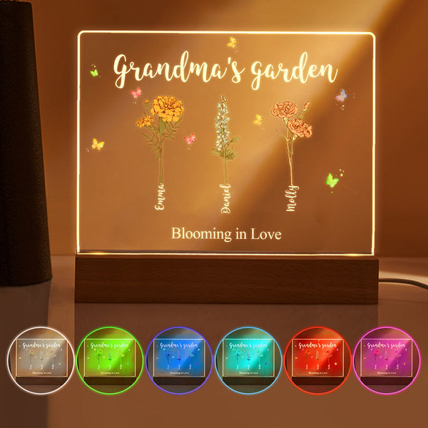 Custom Birth Flowers Night Light Grandma's Garden Acrylic Lamp Gifts for Mom Grandma - photomoonlampuk