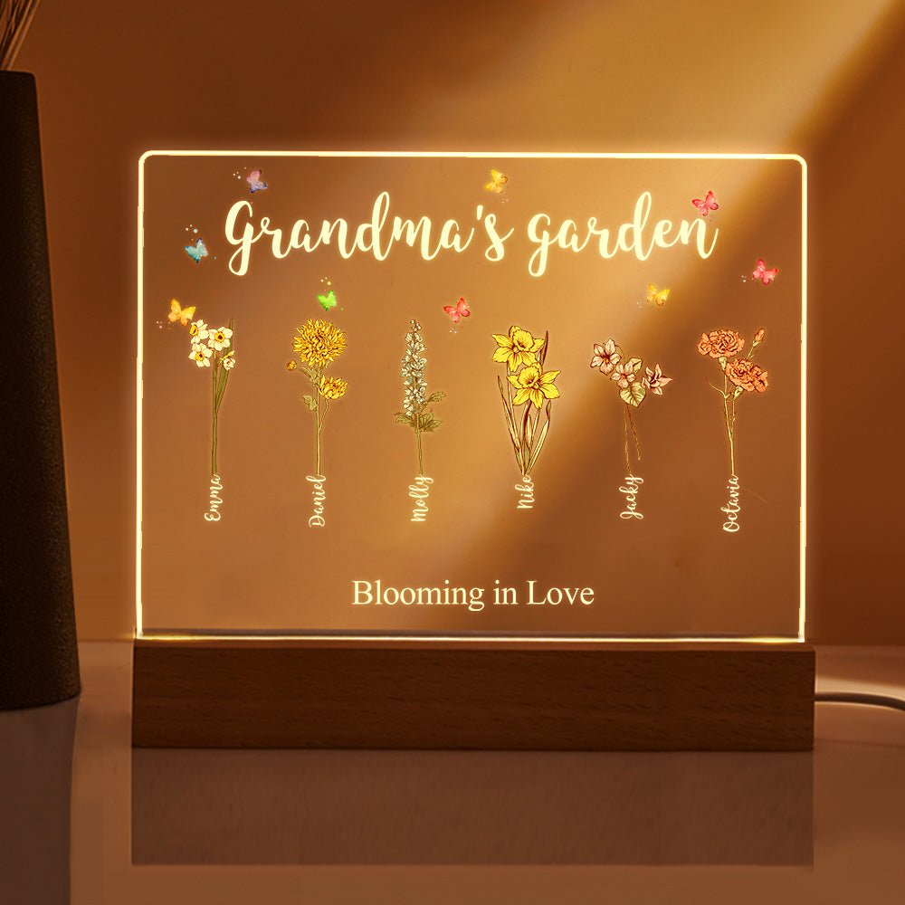 Custom Birth Flowers Night Light Grandma's Garden Acrylic Lamp Gifts for Mom Grandma